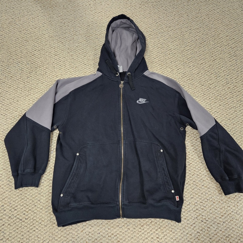 VTG Y2K NIKE MENS ZIPPER HOODED SWEATER/ JACKET- SIZE-XL ( BLACK/ GRAY)
